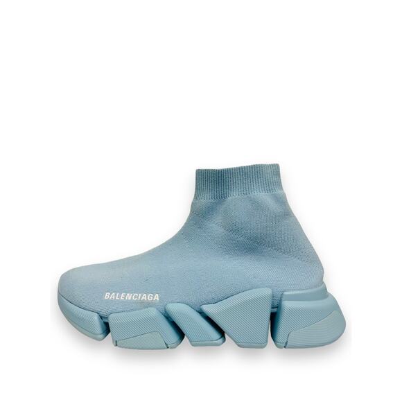 BALENCIAGA Light Blue Knit Fabric Logo Stretch Speed Sock High-Top Sneakers 39 - Picture 1 of 9